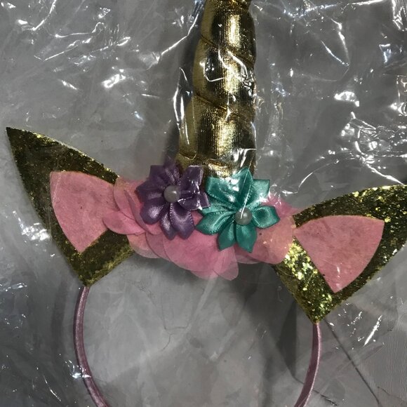 Sparkly Unicorn Headband With Glitter Horn & Flowers For Kids - Picture 4 of 6